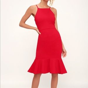 Lulus This Could Be Love Red Bodycon Midi Dress